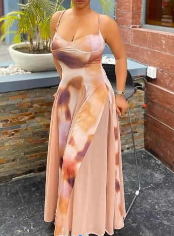 Printed Gradient Suspender Dress