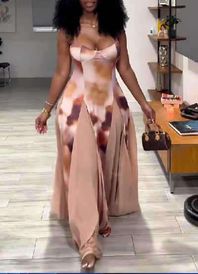 Printed Gradient Suspender Dress