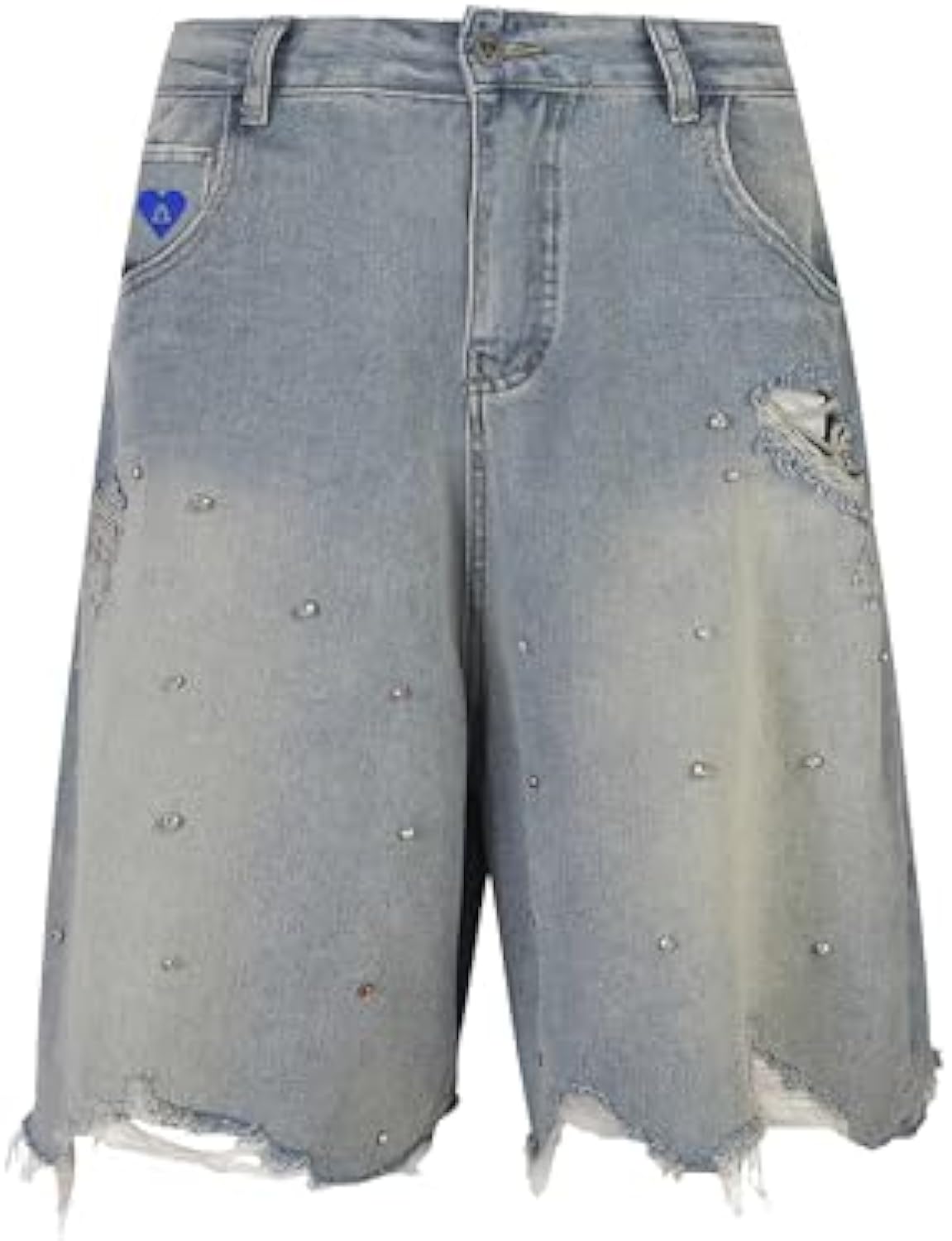 Wide-leg Denim Shorts With Rhinestones