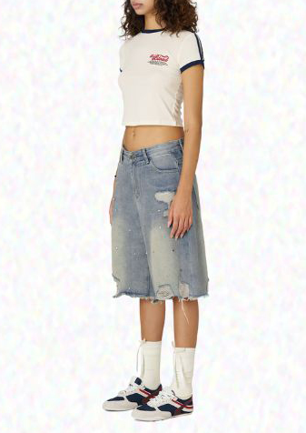 Wide-leg Denim Shorts With Rhinestones