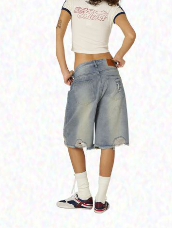 Wide-leg Denim Shorts With Rhinestones