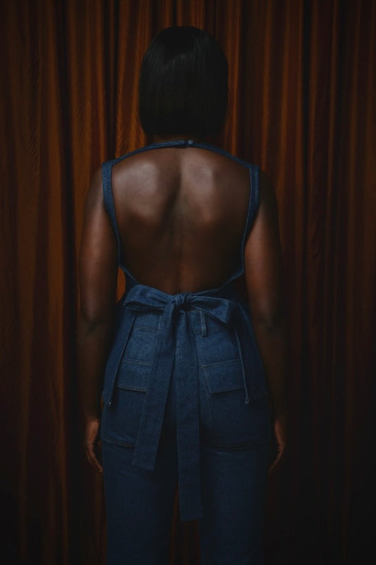 Backless Denim Peplum Top & Pant