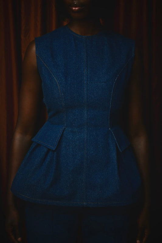 Backless Denim Peplum Top & Pant