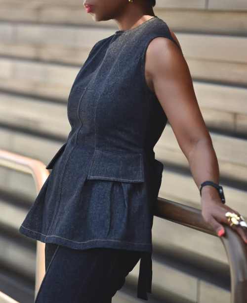 Backless Denim Peplum Top & Pant