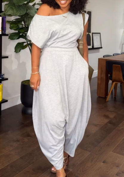 Hip Hop Women Set Off Shoulder T-Shirt Tops and Loose Haren Pants