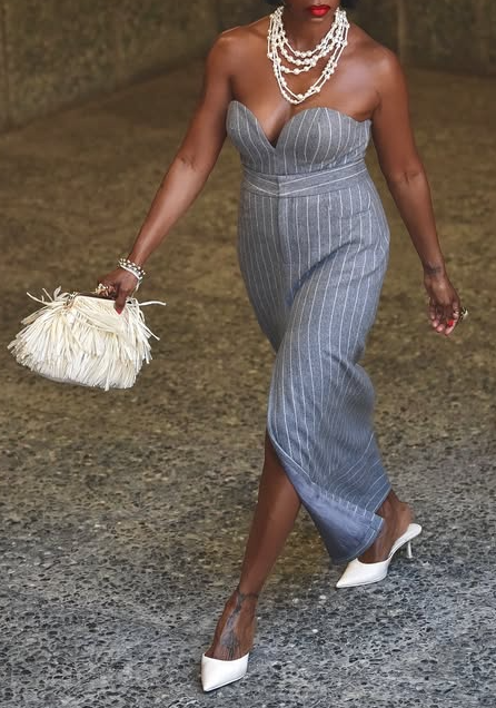 Striped Strapless Midi Dress Set
