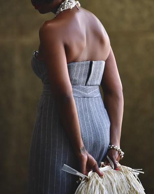 Striped Strapless Midi Dress Set