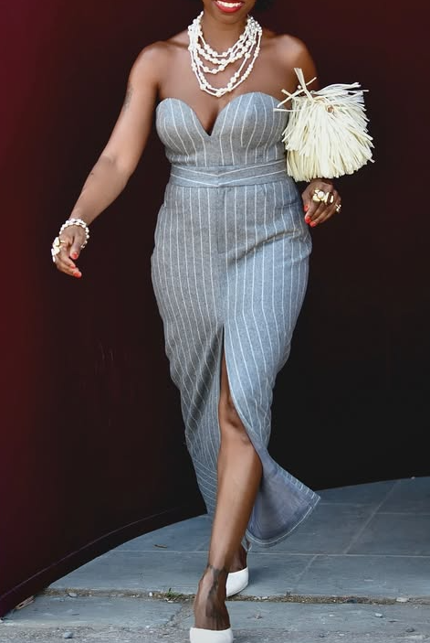 Striped Strapless Midi Dress Set