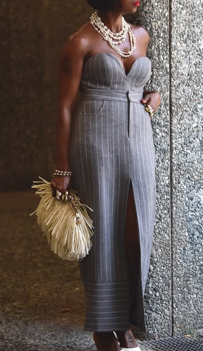 Striped Strapless Midi Dress Set