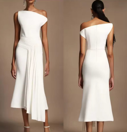 Slant Collar Sleeveless Irregular Elegant Dress