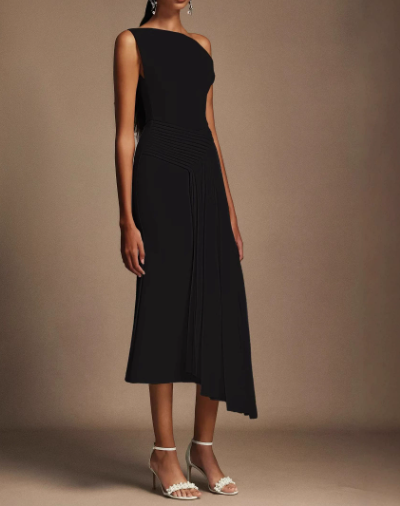 Slant Collar Sleeveless Irregular Elegant Dress
