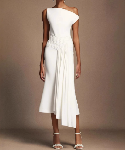Slant Collar Sleeveless Irregular Elegant Dress