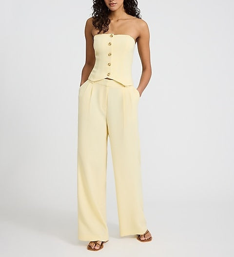 Strapless Button Front Tailored Tube Top & Pant