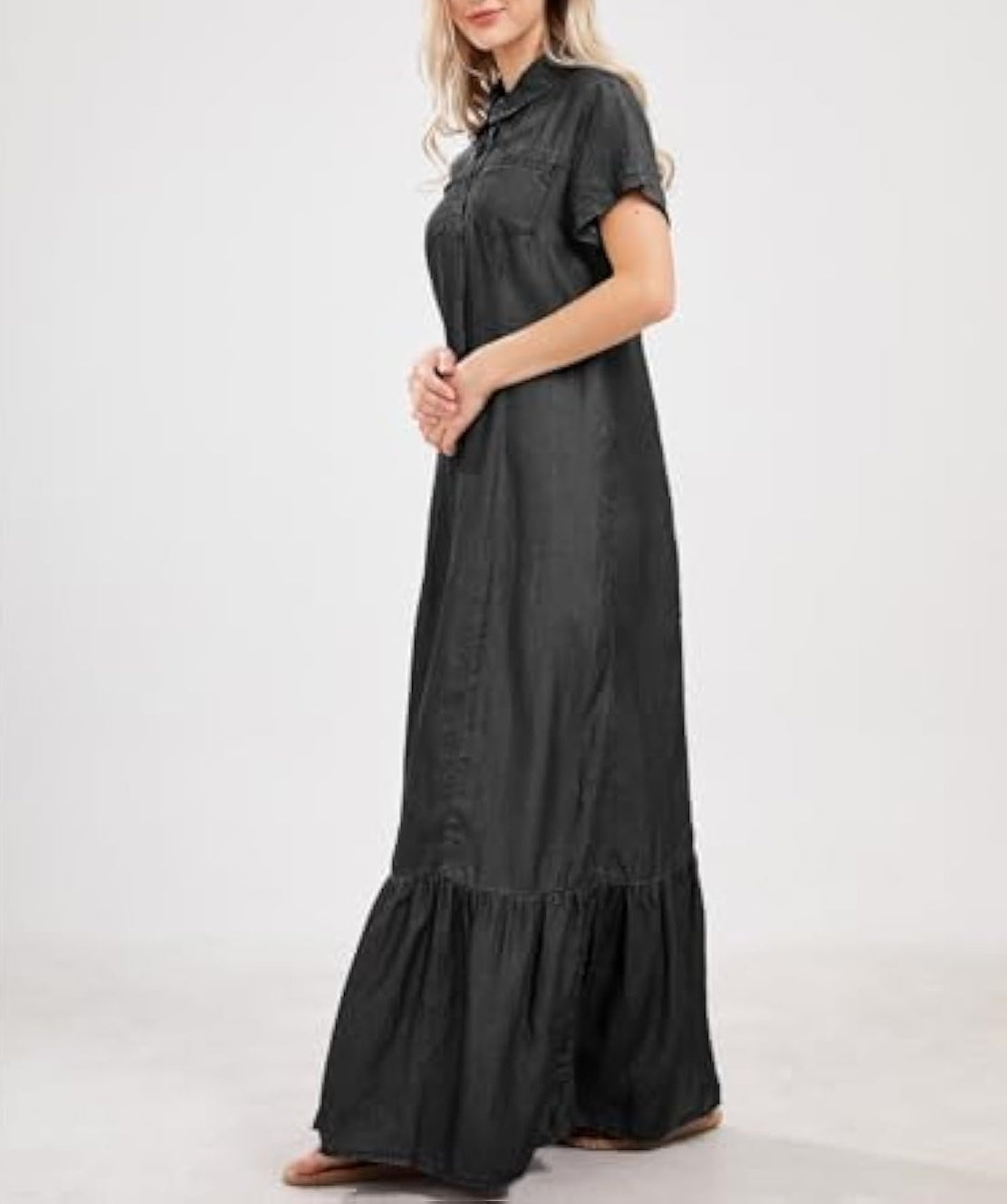Loose Fit Button Down Long Denim Dress