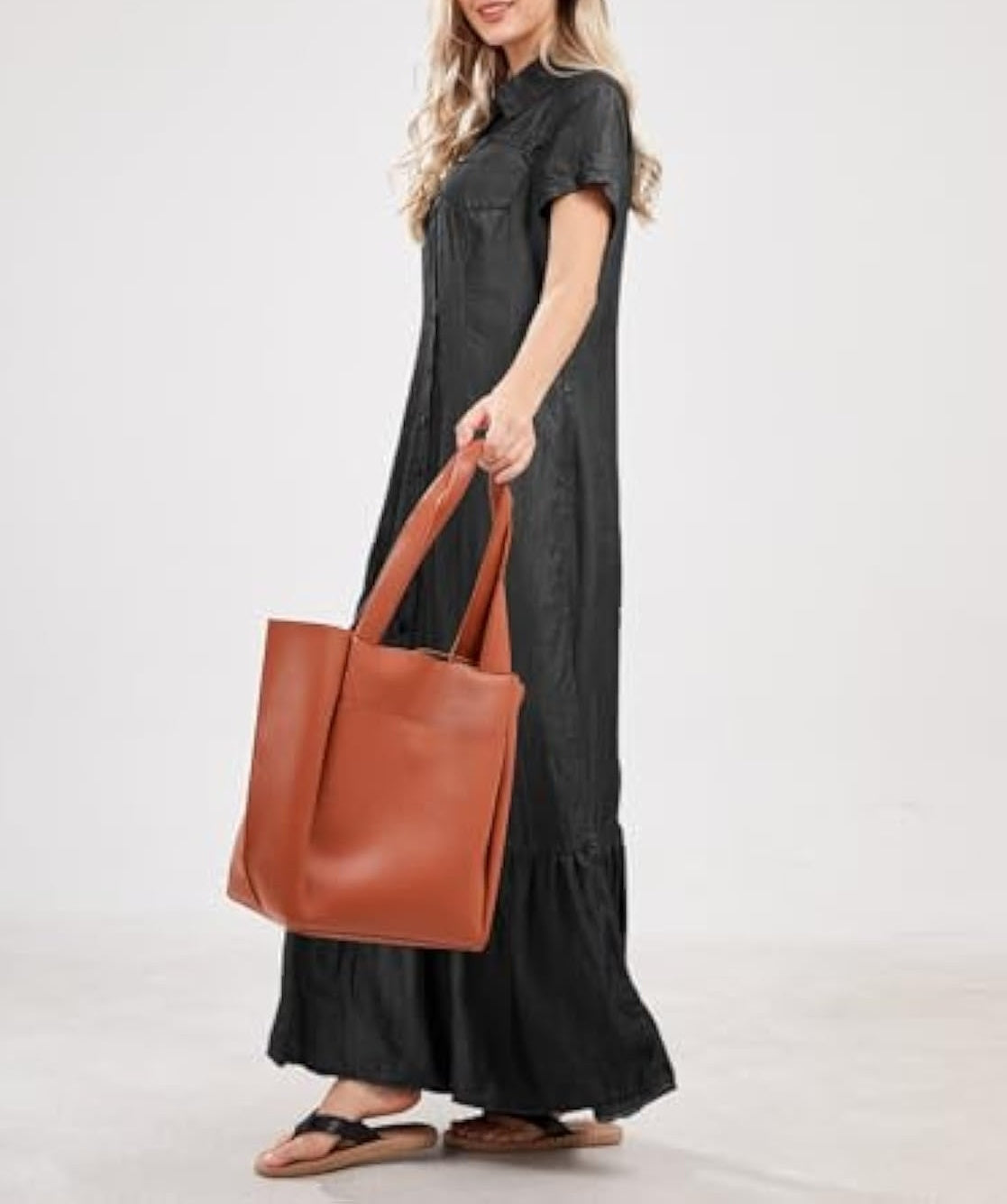 Loose Fit Button Down Long Denim Dress