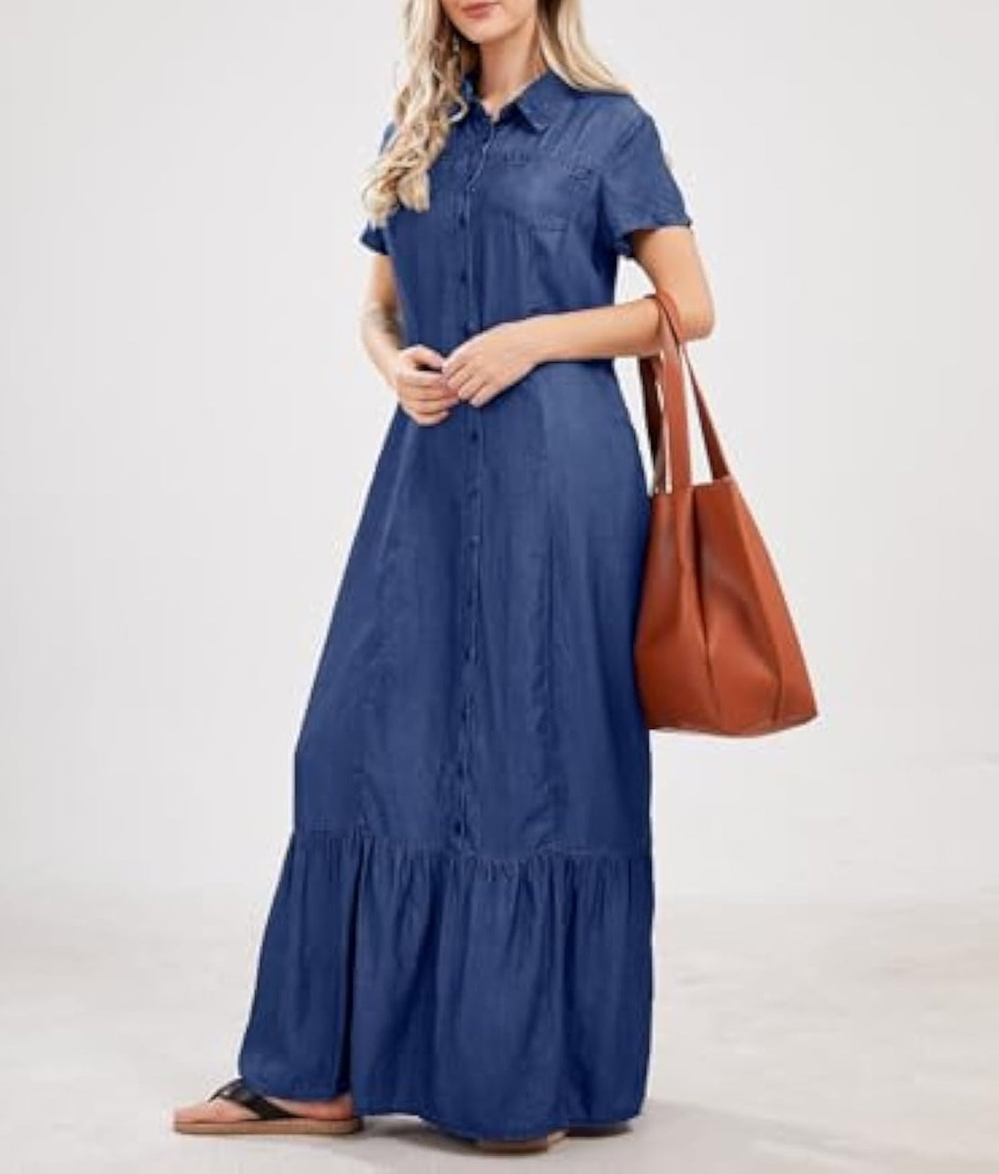 Loose Fit Button Down Long Denim Dress
