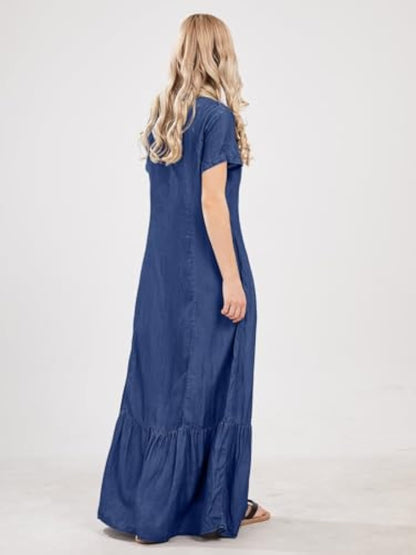 Loose Fit Button Down Long Denim Dress
