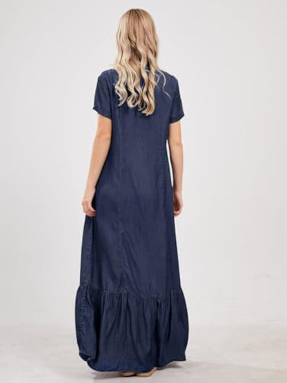 Loose Fit Button Down Long Denim Dress