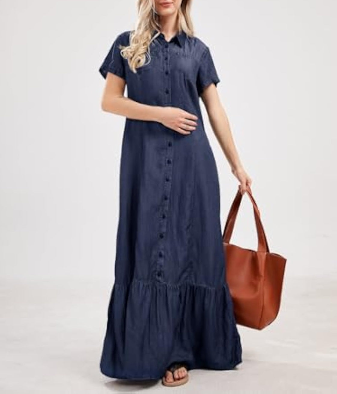 Loose Fit Button Down Long Denim Dress