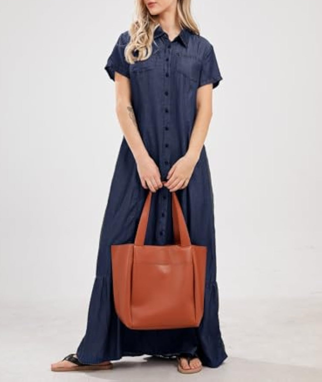 Loose Fit Button Down Long Denim Dress