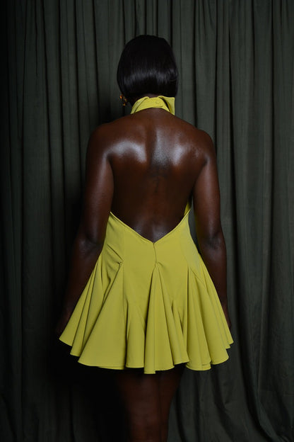 Backless Mini  Dress In Lime Green