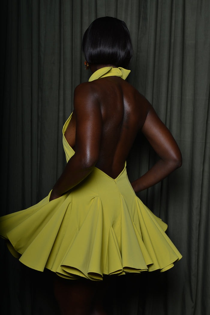 Backless Mini  Dress In Lime Green
