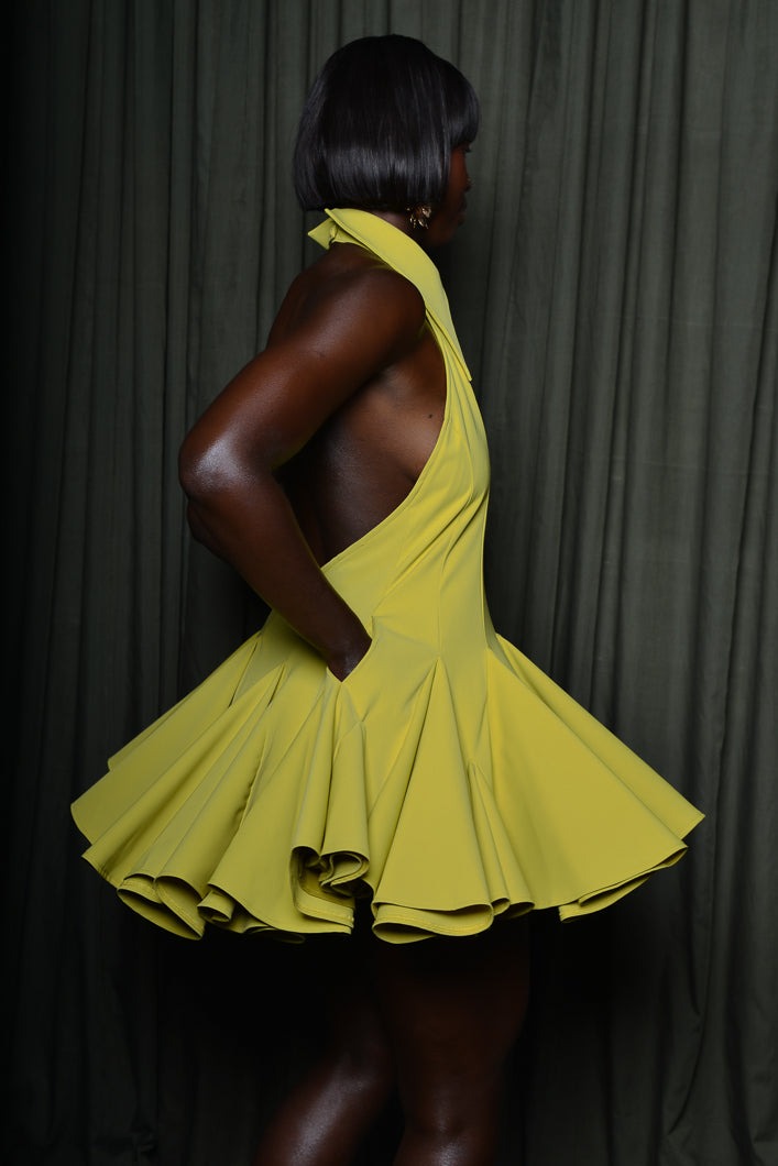 Backless Mini  Dress In Lime Green
