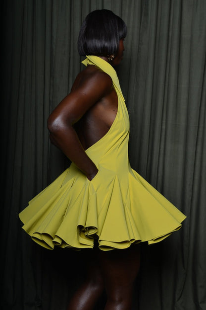 Backless Mini  Dress In Lime Green