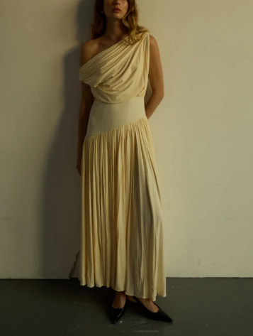 One-shoulder Asymmetric Draped Stretch Maxi Dress