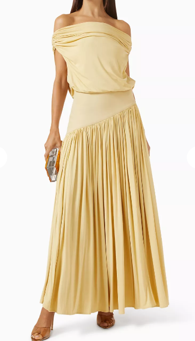 One-shoulder Asymmetric Draped Stretch Maxi Dress