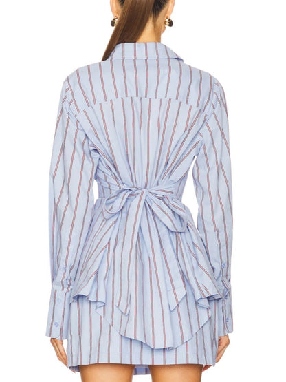 Striped Long-sleeved Shirt And Skirt Two-piece Set