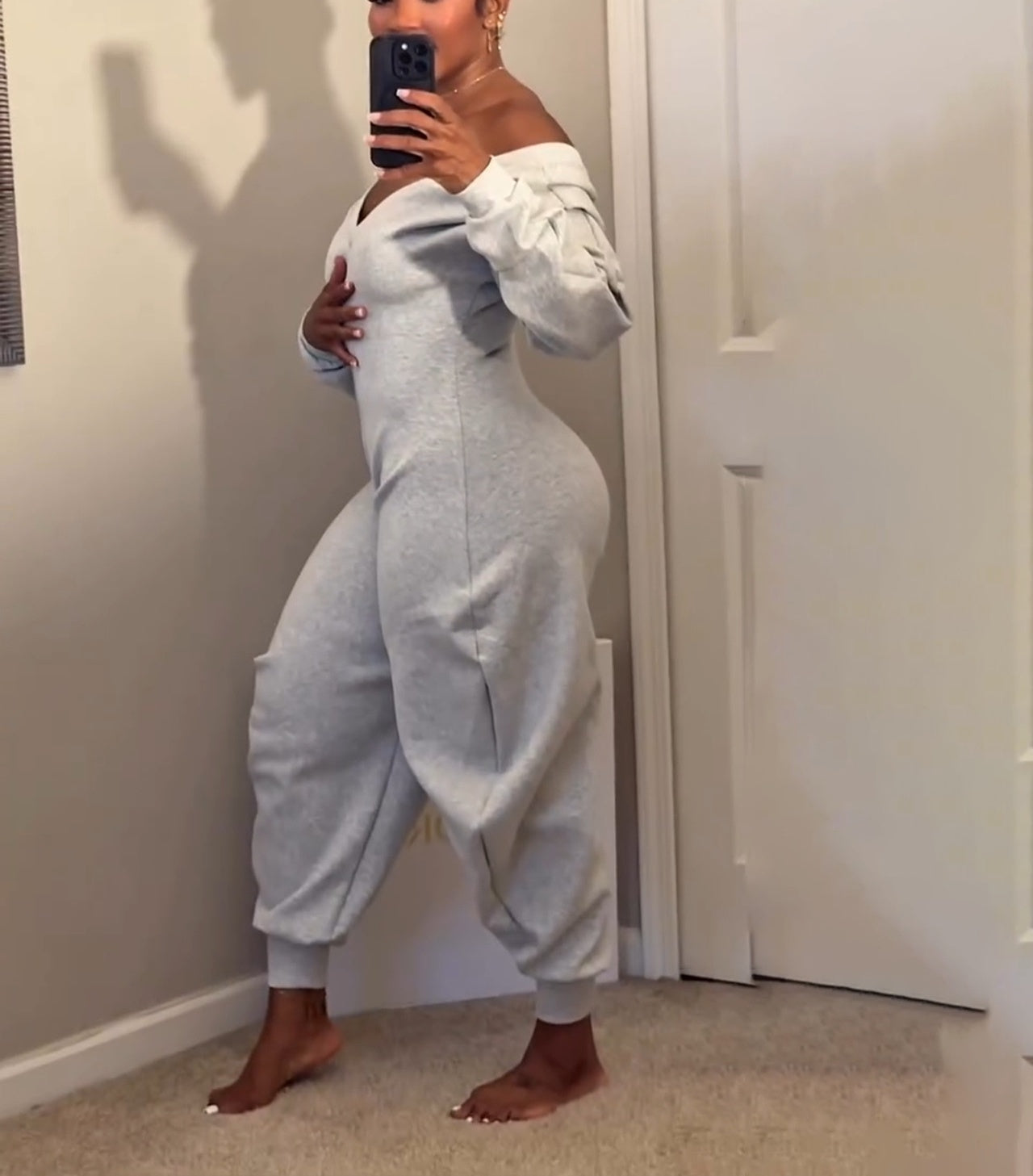 V-neck Sexy Long-sleeved Sports Sweatshirt Jumpsuit