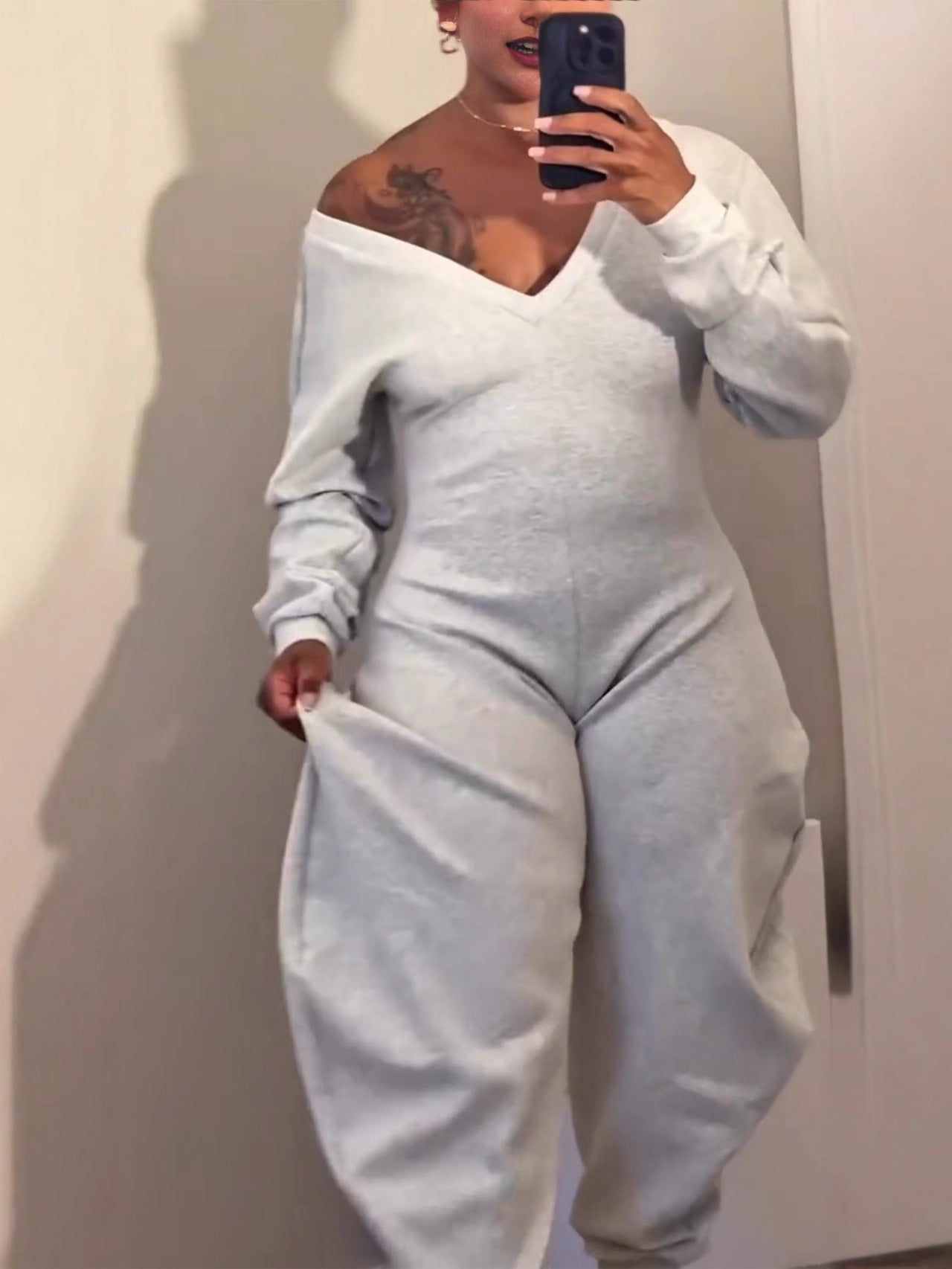 V-neck Sexy Long-sleeved Sports Sweatshirt Jumpsuit