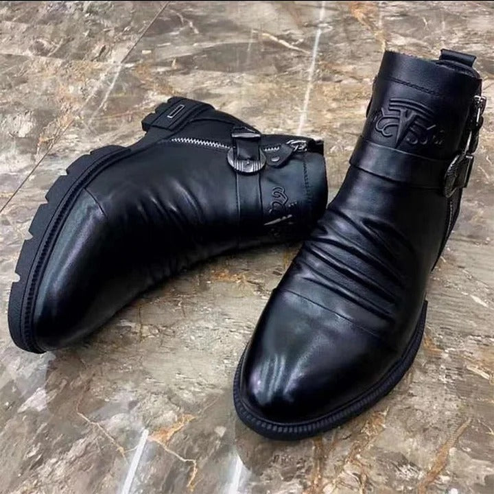 Men Hand Embossed Zipper Martin Boots