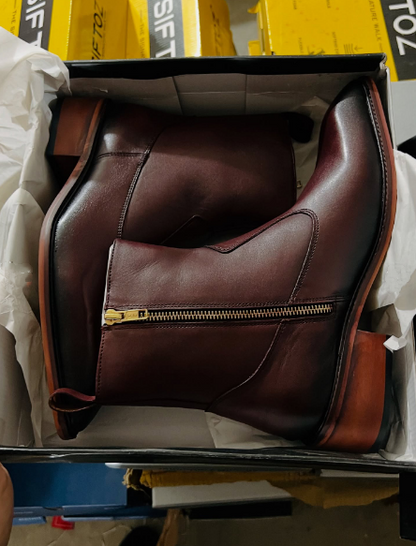 Thin Square Toe Side Zipper Chunky Heel Short Boots