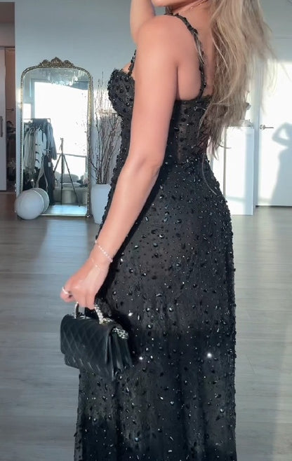 Sexy V-neck Halter Back Slit Dress