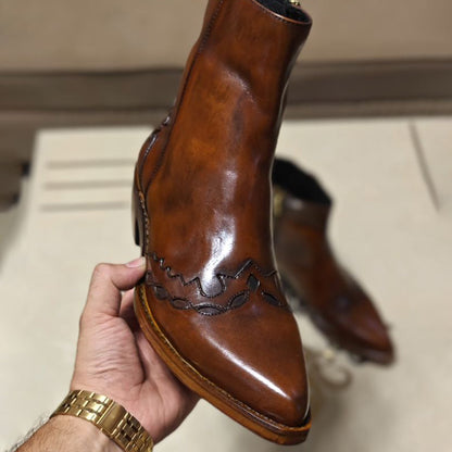 Men's Cowboy Pointed Leather Boots