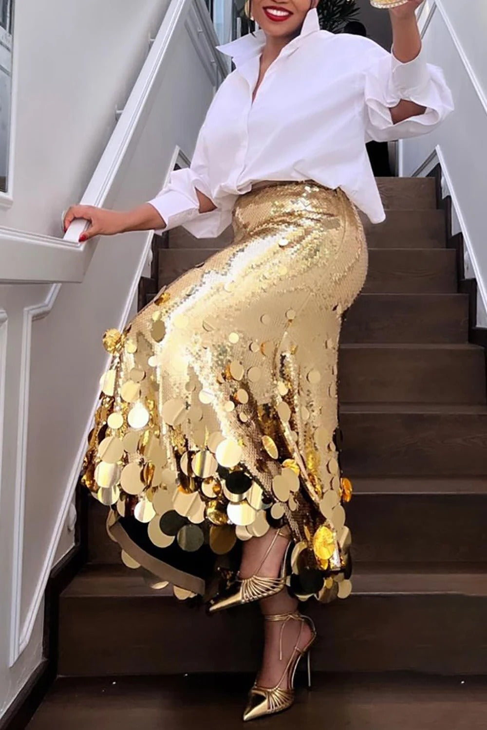 Stitched Sequin High-Waist High-Rise Skirt