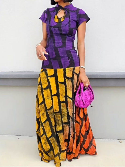 Fashion Cutout Color Block Maxi Dress