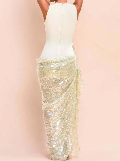 Sequin Draped Mesh Dress