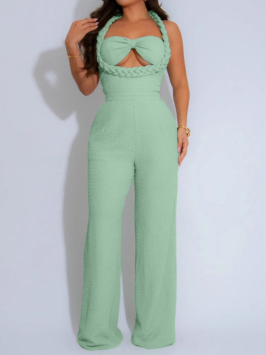Woven Style Sleeveless Straight Jumpsuit