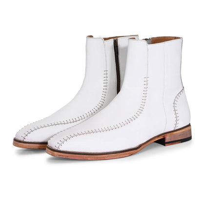 Exquisite Handcrafted White Leather Boots with Intricate Stitching