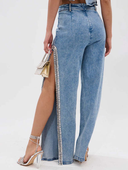 Rhinestone Denim Two Pieces Set