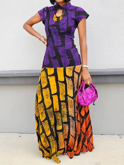 Fashion Cutout Color Block Maxi Dress