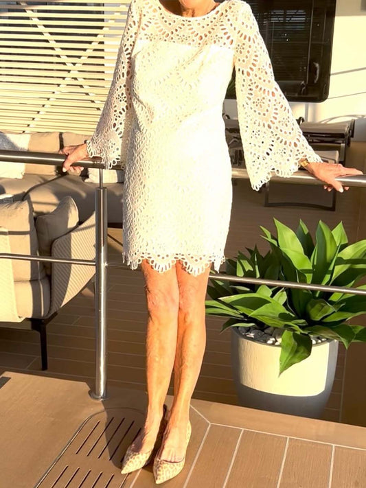 Lace Hollow Out Long Sleeve Mini Dress