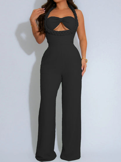 Woven Style Sleeveless Straight Jumpsuit