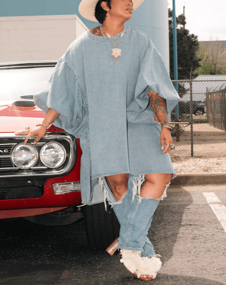 Fashionable Round Neck Oversized Loose Puff Sleeve Top