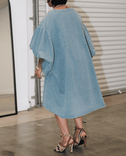 Fashionable Round Neck Oversized Loose Puff Sleeve Top