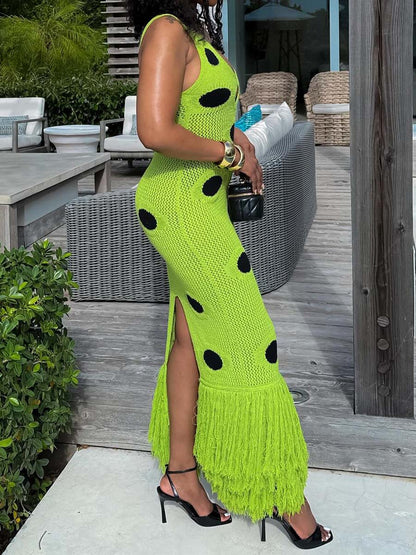 Strapless Knitted Hem Tassel Maxi Dress