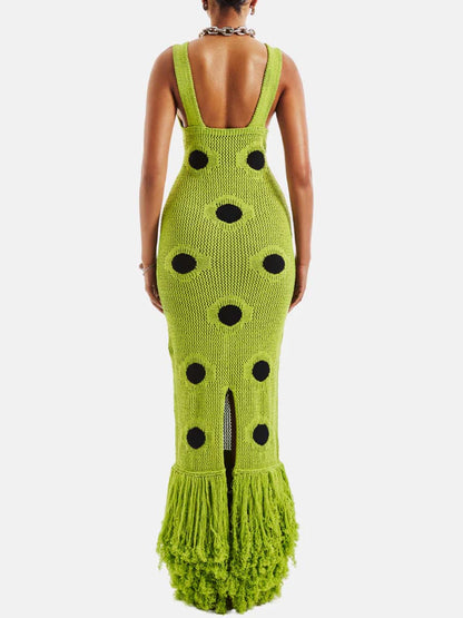 Strapless Knitted Hem Tassel Maxi Dress